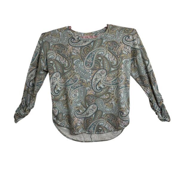 Cupio Tops - Cupio Paisley Jersey Knit Top Size XL Ruched Long Sleeve Stretch Artsy Office